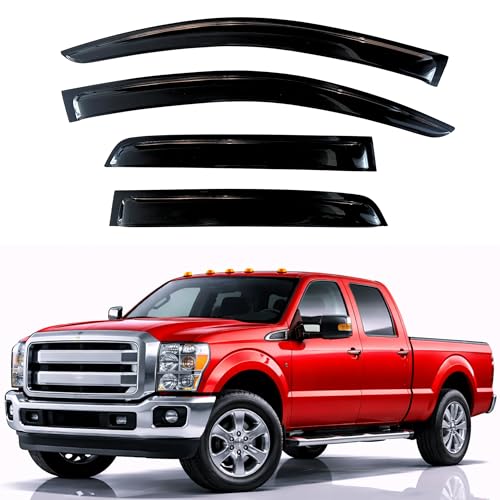 Image of KPY Rain Guards Fit for 1999-2016 Ford F250 F350 F450 F550 Super Duty SuperCrew, Out-Channel Window Visors Vent Wind Deflector 4PC, Truck Accessories for 99-16 F250 F350 F450 F550 Super Duty SuperCrew