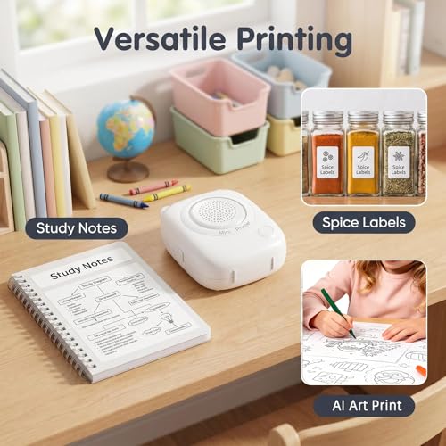 Image of Bxiadbzl AI Voice Powered Sticker Maker for Kids, Wireless 2.4G WiFi Inkless Pocket Thermal Note Label Printer,Mini Portable Printing Machine for DIY Coloring (White)