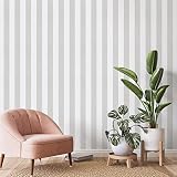 papel decorativo paredes rayas Papel pintado de vinilo autoadhesivo. Fácil de usar: simplemente despega y pega Este diseño de rayas grises y blancas es casi libre de combinar con menos desperdicio para la combinación de patrones, es mucho fácil para principiantes que nunca antes despegaron y pegaron el papel pintado.
