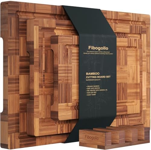 Fibogollo Bamboo Cutting Boards for Kitchen,Chopping Boards Set w...