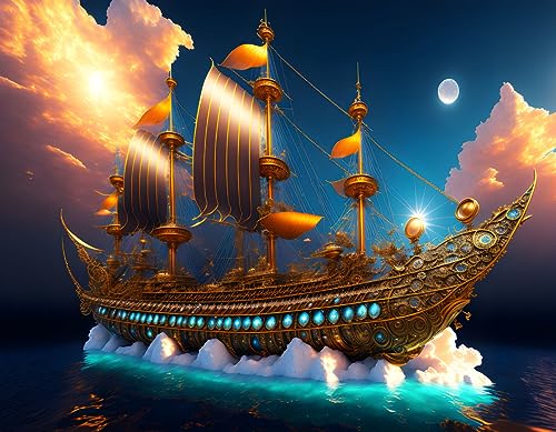 Navire en bronze steampunk sur grand poster toile deco bureau voyage