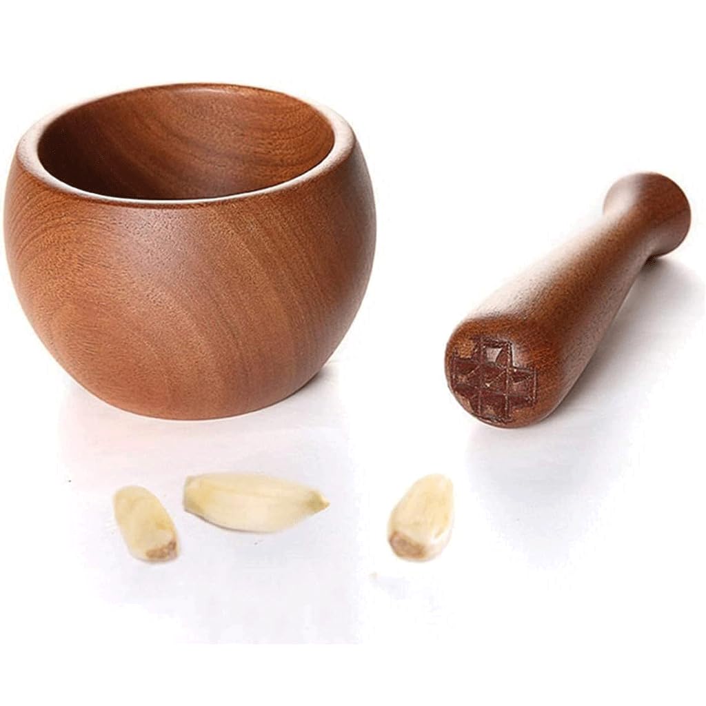 Mortero de madera maciza para ajos