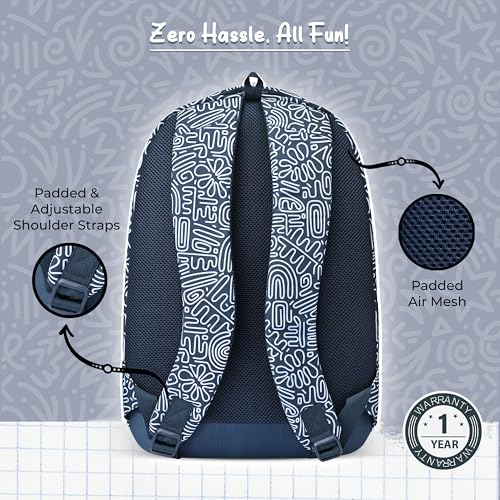 Image of Gear Crafty Doodle 18 inch /32L Large Water Resistant School Bag | Casual Backpack | Daypack | Travel Backpack | Kids Bag for Boys /Girls (Navy Blue - Pastel Blue)