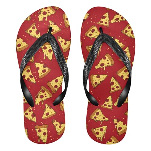 ALAZA Cute Pieces Of Pizza Flip Flops for Women Fashion Beach Slippers Comfort Mens Flip Flops Non-Slip Rubber Shower Slippers Sandal for Hotel Travel Sport,XS