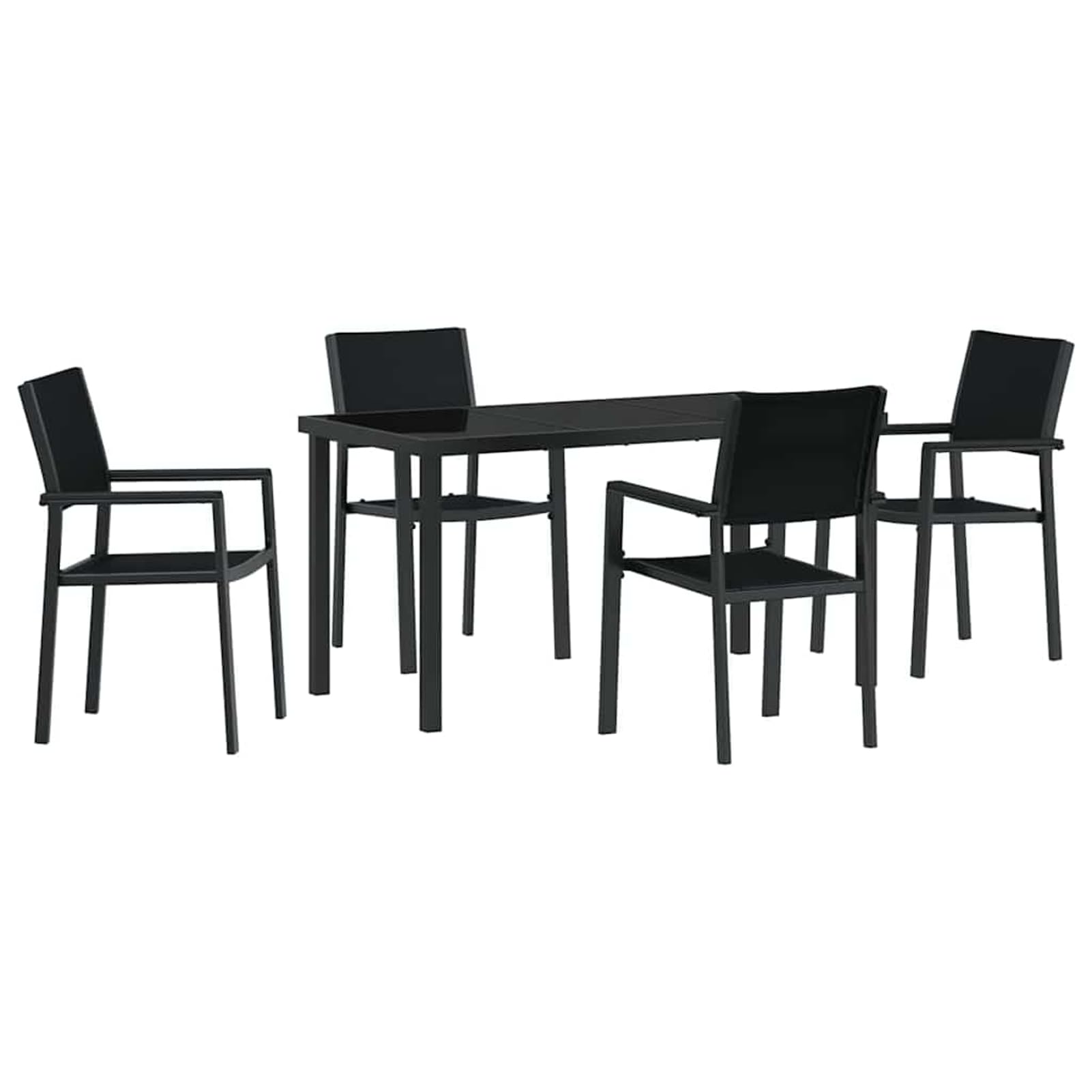 Geecher Set da Pranzo per Giardino 5 Pezzi, Design Moderno, Nero, Acciaio Verniciato a Polvere, sedie e Tavolo da Esterno, 4 posti, 140x70 cm, per cene all'aperto