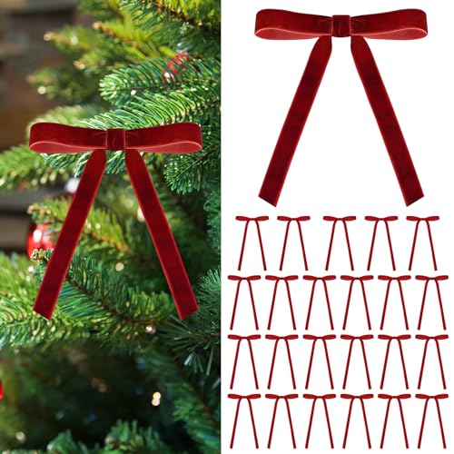 Eznaobo Weihnachts-Samtschleifen mit 24 Stück, Vintage-Hochzeits-Samtband, Geschenkschleifen für Baumkranz, Krawatte für Zuhause, Innendekoration, Outdoor-Dekorationen, Weihnachtsbaumschleifen für