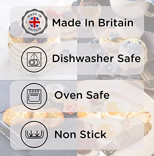 Non Stick Crumpet Rings Set of 4 - Large Cooking Rings for English Muffins Eggs Pancakes - Make Perfect Pancake Moulds  Easy to Clean Carbon Steel - Made in England and Gift Boxed