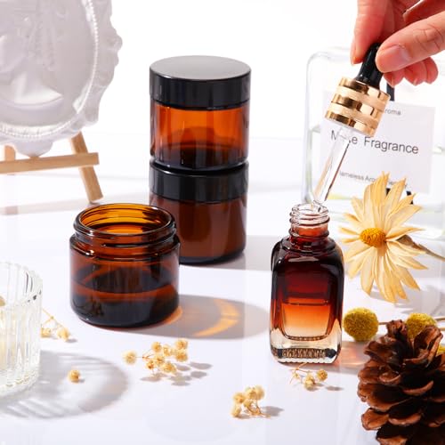 Image of Layhit 24 Pcs 2 oz Glass Jars with Lids Airtight Jars Bulk,Amber | Empty, Airtight, Leakproof, Reusable, Small Jar with Blank Labels & Liners Lids, Travel Jars for Cream, Lotions, Candle