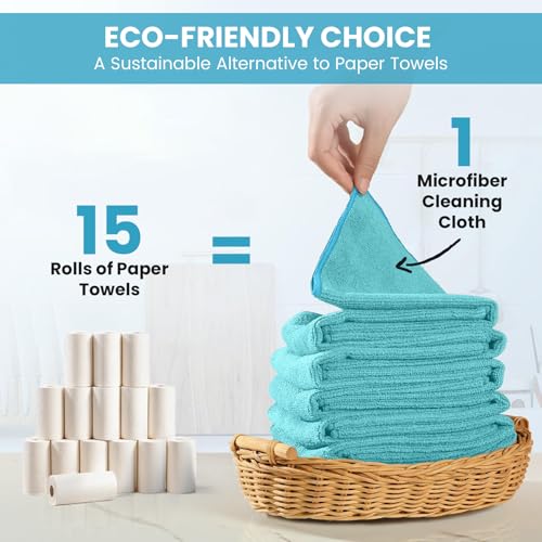 Image of 12 Pack Microfiber Cleaning Cloth, 6 Assorted Colors Cleaning Rags for Housekeeping, Colorful Reusable Microfiber Towels for Car, Kitchen, Bathroom and Household Cleaning Supplies, 11.8 inchX11.8 inch