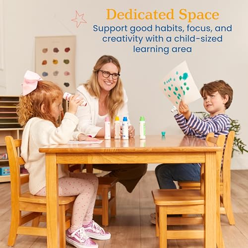 Image of ECR4Kids 30in x 48in Rectangular Hardwood Table with 20in Legs and Four 10in Chairs, Kids Furniture, Honey, 5-Piece