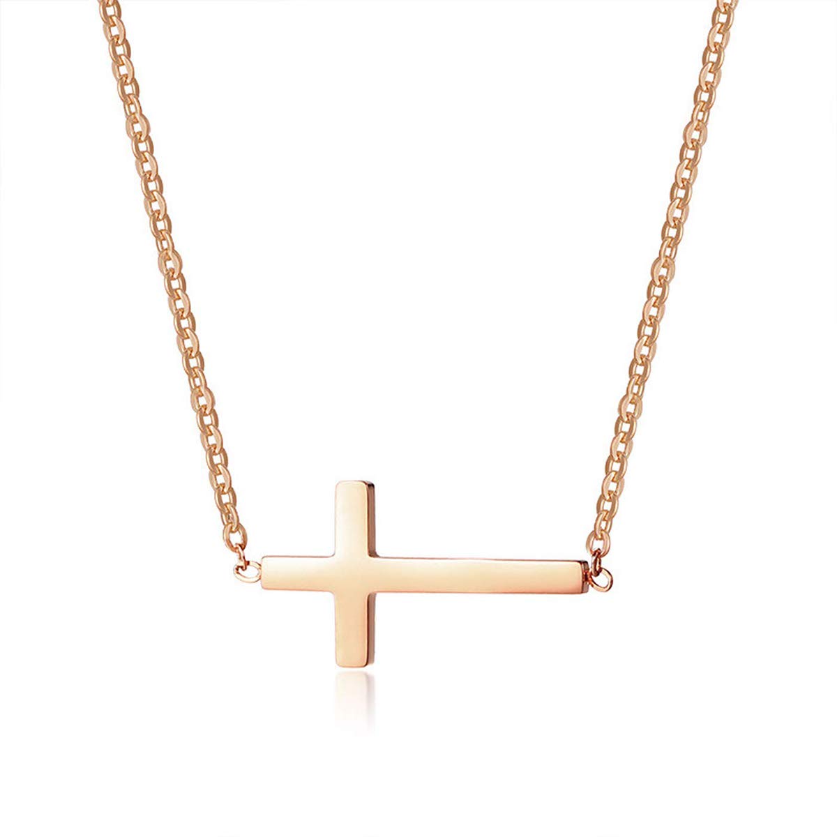 MOMOL Sideways Cross Necklace 18K Gold Plated Stainless Steel Tiny Cross Pendant Necklaces Small Dainty Horizontal Cross Necklace for Women