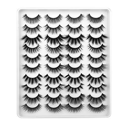 Faux Mink Eyelashes 20 Pairs 10 styles Natural 3D Wispy Fake Eyelashes 16-20mm Fluffy Crossed False Eyelashes Pack Handmade Soft and Lightweight Eyelashes Multipack Cat Eye&Round Shape by Boahankuke