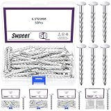 Swpeet 50Pcs 6.5 x 65mm Galvanized Thread Twist Nail Kit, Concrete Wall Nail 304 Stainless Steel Cement Nails Galvanized Solid Nails for Woodworking