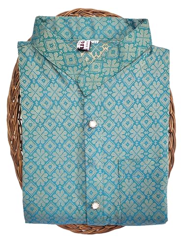 Image of Men Regular Full Sleeve Silk Cotton Kurta with Golden Pajama Set