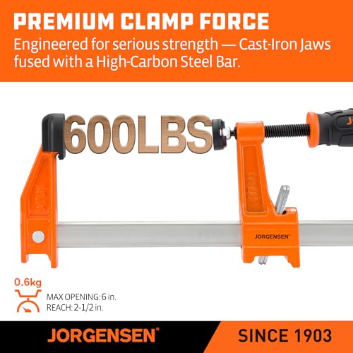 Image of Jorgensen 6 inch Medium-Duty Steel Bar Clamp Set, 600 lbs Load Limit, 2-Pack