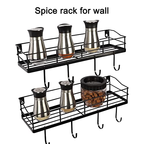 Lyeasw Metal Black Floating Shelves Wall Mounted With 8 Removable Hanging Hooks, 15-Inch Iron Shower Shelf Organizer For Bathroom Kitchen Storage Rack, Set Of 2 #TOP3