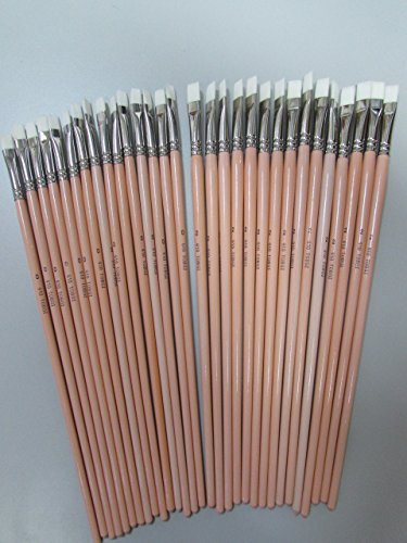 30-pcs Synthetic White Sable Hair Bright Shape for Acrylic and Oil Brush Long Handle -15pcs of Each Size #2 & 4