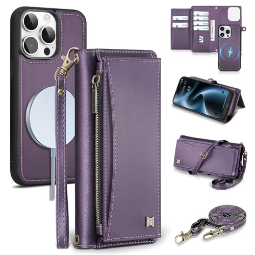 BLISLIAR Wallet Case for iPhone 15 Pro Max with Card Holder/Crossbody Wallet/Strap| RFID Blocking | Magnetic | Kickstand | Detachable | PU Leather Phone Case for iPhone 15 Pro Max,6.7 in,Purple by BLISLIAR - Used condition - US$22.91