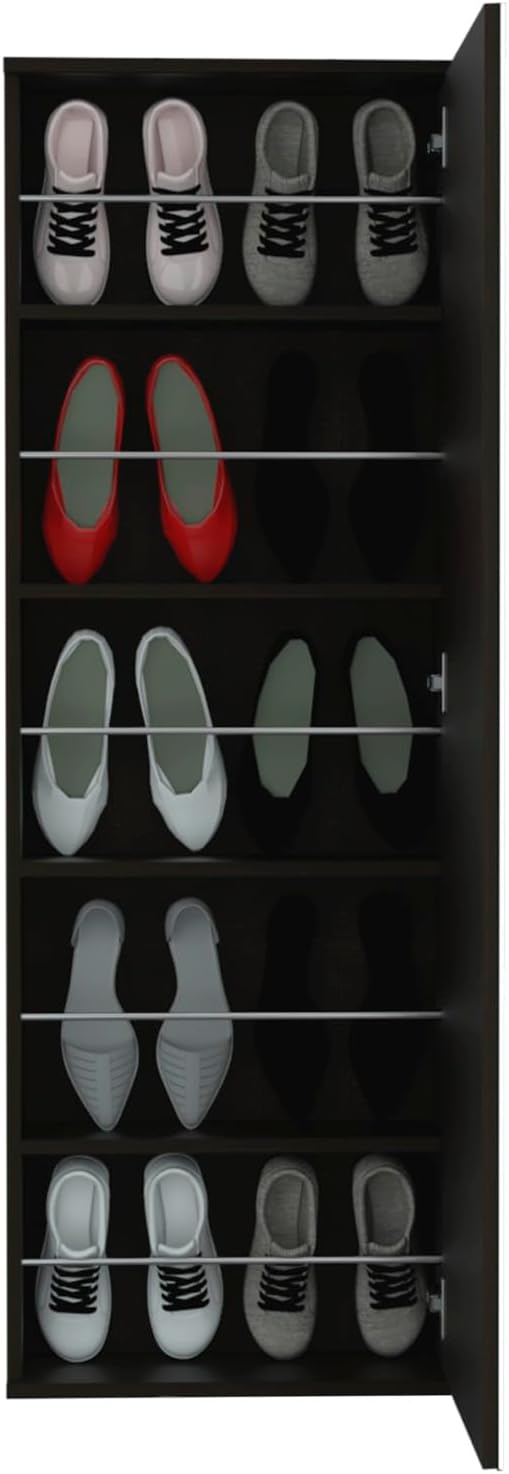 Wall Mounted Shoe Rack with Mirror - 10 Pair Capacity - 5 Shelf Organizer