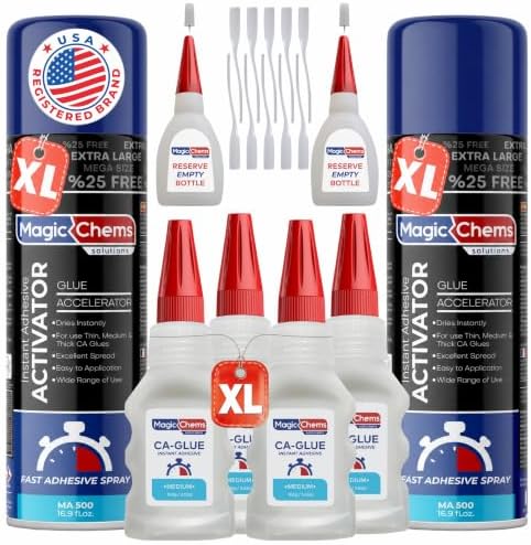 Magic Chems CA Glue with Activator, Cyanoacrylate Adhesive, Acrylic, 2 Pack
