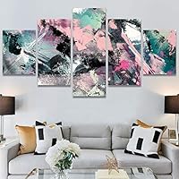 SIGNWIN 5 Panel Canvas Wall Art Modern Art Abstract Brushstroke Contemporary Edgy Mixed Media Multicolor for Home Decorations Ready to Hang - 60