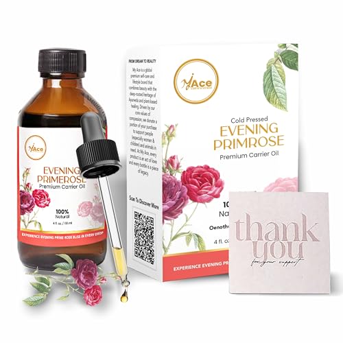 My Ace Evening Primrose Carrier Oil 4Fl Oz - 100% Pure & Natural - Premium Grade Cold Pressed Unrefined for Skin Face Care Hair Growth Scalp Treatment Body Massage Stretch Marks Aromatherapy