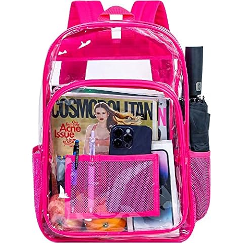 Clear Backpack, Heavy Duty Transparent Bookbag, See Through School Bag, Rose, One Size Cover