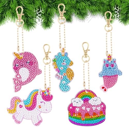 AUAUY DIY Diamond Painting Wind Chime, 6 Pack 5D Diamond Painting Suncatcher, Double Sided Hanging Diamond Art Painting Ornaments with Crystal Pendant for Adults Kids Art DIY Window Home Garden Decor
