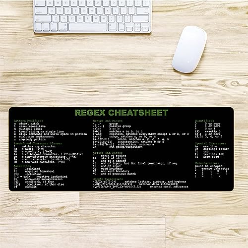Image of Developer, Programmer, IT Admin Quick Reference Extra Large Mouse Pad Regex Cheat Sheet Desk Mat for Sys Admin, Gift for Architect Office Desk Mat KMH
