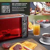 Arendo - Edelstahl Toaster Langschlitz 4 Scheiben - Defrost Funktion - wärmeisolierendes Gehäuse - mit integrierten Brötchenaufsatz - 1500W - Krümelschublade - Display mit Restzeitanzeige - Karminrot – Ansicht 6