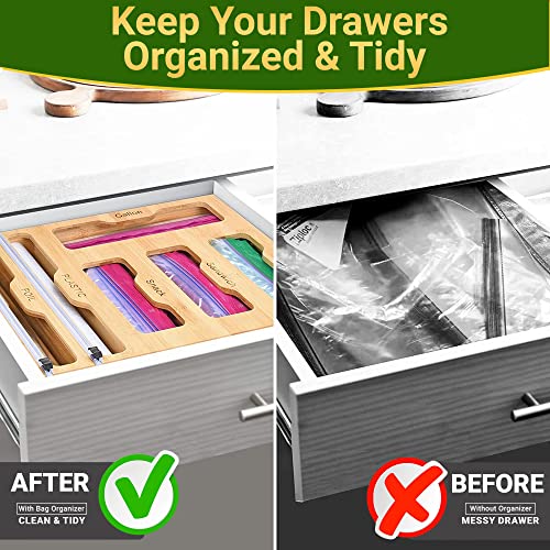 Inks Bamboo Ziplock Bag Organizer For Drawer, 6 In 1 Aluminum Foil And Plastic Wrap Dispenser With Cutter, Ziplock Baggie Kitchen Organization Storage Suitable For Food Gallon-Quart-Sandwich-Snack-Bag #TOP4