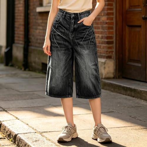Vaqueros anchos de algodón suave estilo pantalones capri de verano cómodos de cintura alta 2