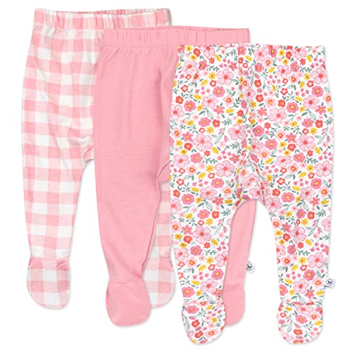 Image of HonestBaby Baby 3-Pack Footed Pants Roomy Fit Pull on Bottoms 100% Organic Cotton for Infant Baby Boys, Girls, Unisex