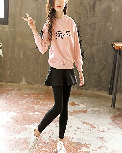 Image of Cute Little Girls' 2 Pieces Long Sleeve Top Pants Leggings Clothes Set Outfit (4-5 Years, Pantskirt Pink)
