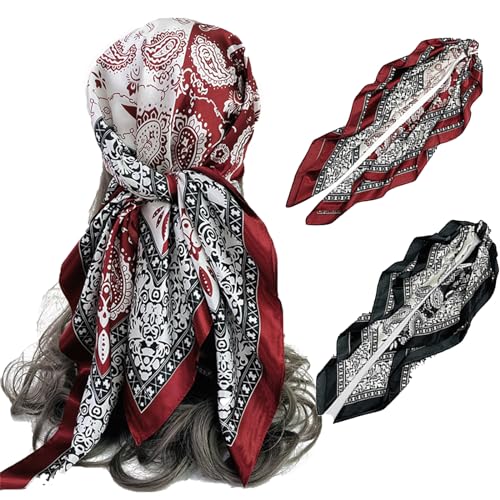 35”×35” Silk Like Head Scarf, 2/3 Pcs Large Silk Feeling Neck Scarf, Like Silk Scarf for Hair Wrapping at Night