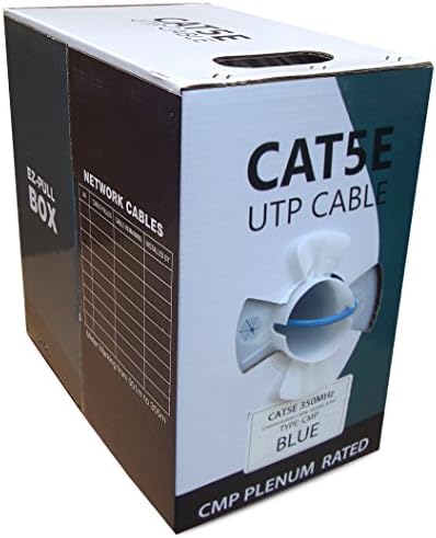 Efficient Cables CAT5E Plenum 1000FT Solid 350MHZ 24AWG UTP Bulk Blue CMP Network LAN Cable