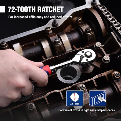 Workpro 14-Piece Metric Socket Wrench Set (4-13Mm), Anti-Rust Cr-V Steel, 1/4" Quick Release Drive Ratchet 72 Teeth With Extension Bar - 6