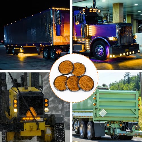 Image of 10 Pack Yellow Self Adhesive Round Reflectors, E9 Approval Road Safety Stick-on Rear Reflectors for Trailer Caravan Truck Lorry or Agricultural Machines