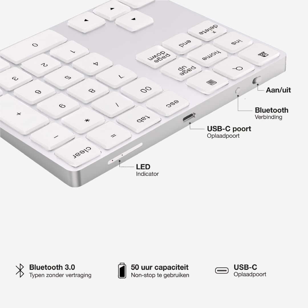 Numeriek Numpad USB-C in Zilver - Stijlvol Numeriek Toetsenbord voor Verbeterde Productiviteit, Compatibel met Mac en Windows, Perfect voor Gegevensinvoer en Kantoorwerk - Zilver Numeriek Numpad USB-C in Zilver - Stijlvol Numeriek Toetsenbord voor Verbeterde Productiviteit, Compatibel met Mac en Windows, Perfect voor Gegevensinvoer en Kantoorwerk - Zilver