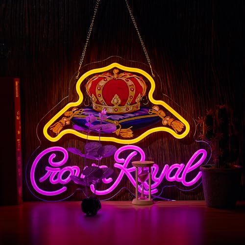 Yooyneon Neon Sign for Wall Dcor Crown Art Neon Light Whiskey LED Signs with Dimmer for Man Cave Beer Bar Decor(17x13inch)