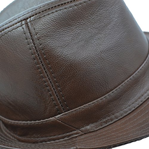 Ifsun Men & Women's Cowhide Jazz Hat Short Brim Suede Leather Fedora Hat (Brown, Large/56-58Cm) #TOP3