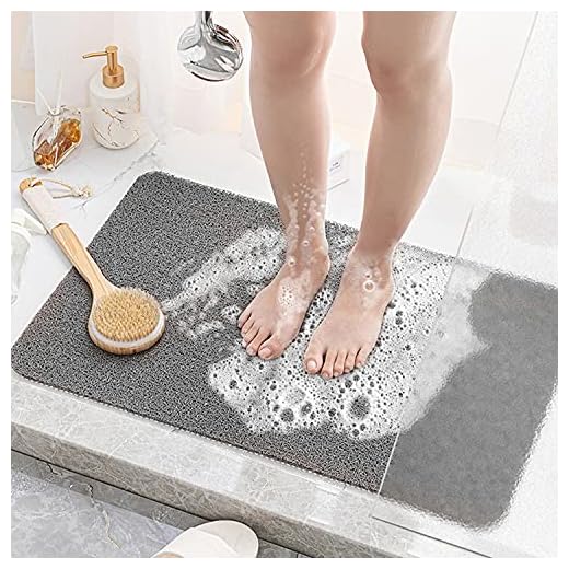Duschmatte rutschfest, Weich Komfort Sicherheits Badewannenmatte mit Ablauflöchern, PVC-Luffa Massage Duschmatten für Nassbereiche, Schnell trocknend (Grau, 40x 60 cm)