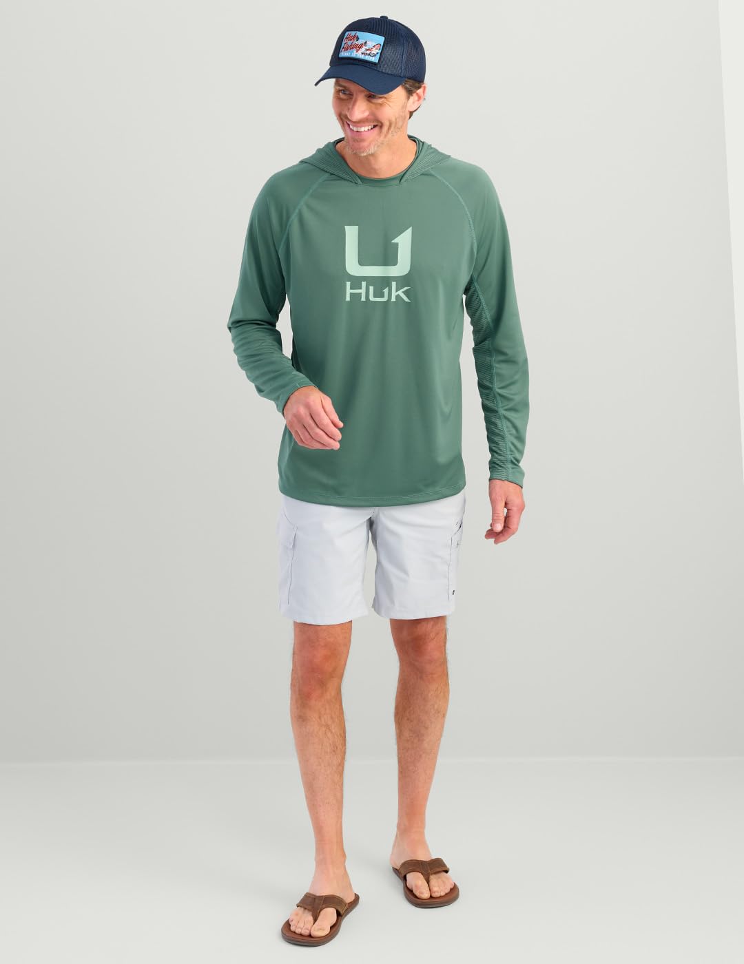 HUK Mens Icon Hoodie, Fishing Shirt with Sun Protection for Men, Fog Green, 3X-Large