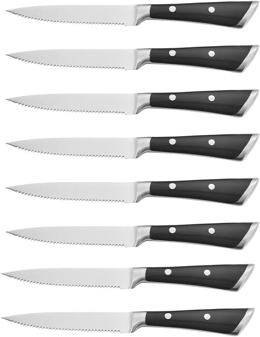 IKXO 5 inch Steak Knives Set of 8,Stainless Steel Cutlery Steak Knife with Black ABS Handle and Serrated Blade,Rust Resistant & Easy to Maintain