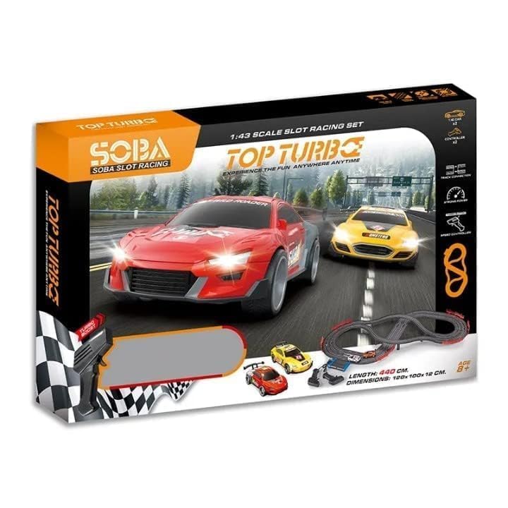 Lagerha Electric High-Speed Slot Car Race Track Sets,1:43 Scale Dual Race Track with 2 Slot Cars and 2 Hand Controllers,Race Track for 6 7 8 9 10 11 12 Boys Girls (440 CM) 4