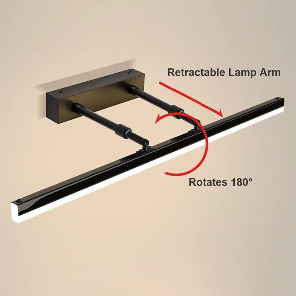 Lampada Specchio LED Lunga Design Moderno Braccio Estensibile Rotazione 180 Gradi, Applique Bagno Luce per Specchio per Trucco Illuminazione(Black(6000K),40cm/15.74in)