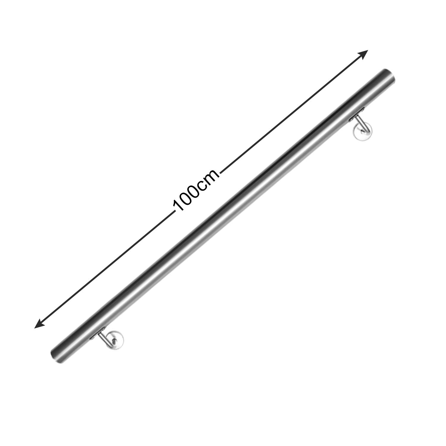 Fiqops Corrimano in acciaio inox, ringhiera per scale, 100 cm, in acciaio inox, ringhiera da parete, per esterni ed interni, ringhiera diametro 42 mm, con supporto da parete e tasselli in metallo