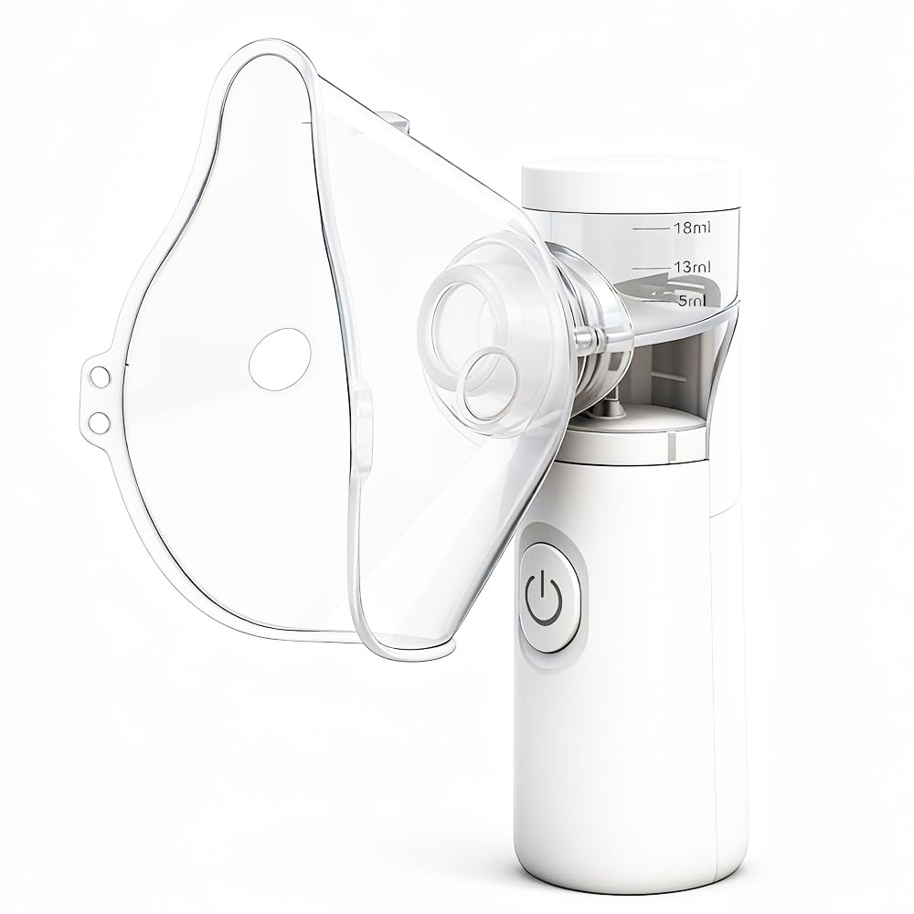 Nebulizador portátil silencioso recargable,atomización y absorción eficientes, adecuados para adultos y niños,accesorios con 2 máscaras y 1 boquilla,uso familiar y viajes (Blanco)