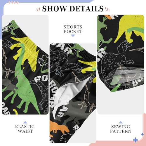 Ancient Dino Roar Print Boys Long Pants Soft Trousers Elastic Waist Kids Lounge Bottoms with Pockets S-XL4