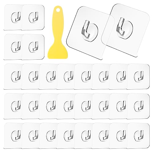 Vaktop Magischer Haken 30 Stück Transparente Haken Klebehaken Transparent Selbstklebende Klebehaken mit Schaber - für Küche Bad Toilette Türwand (5kg Max)